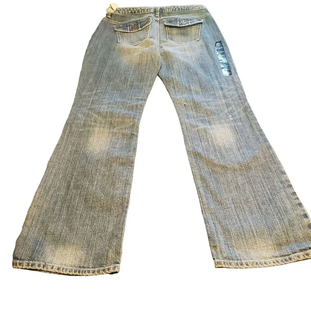 New Gap Girls Size 14 Plus Distressed Straight Slight Flare Jeans Flap Pockets